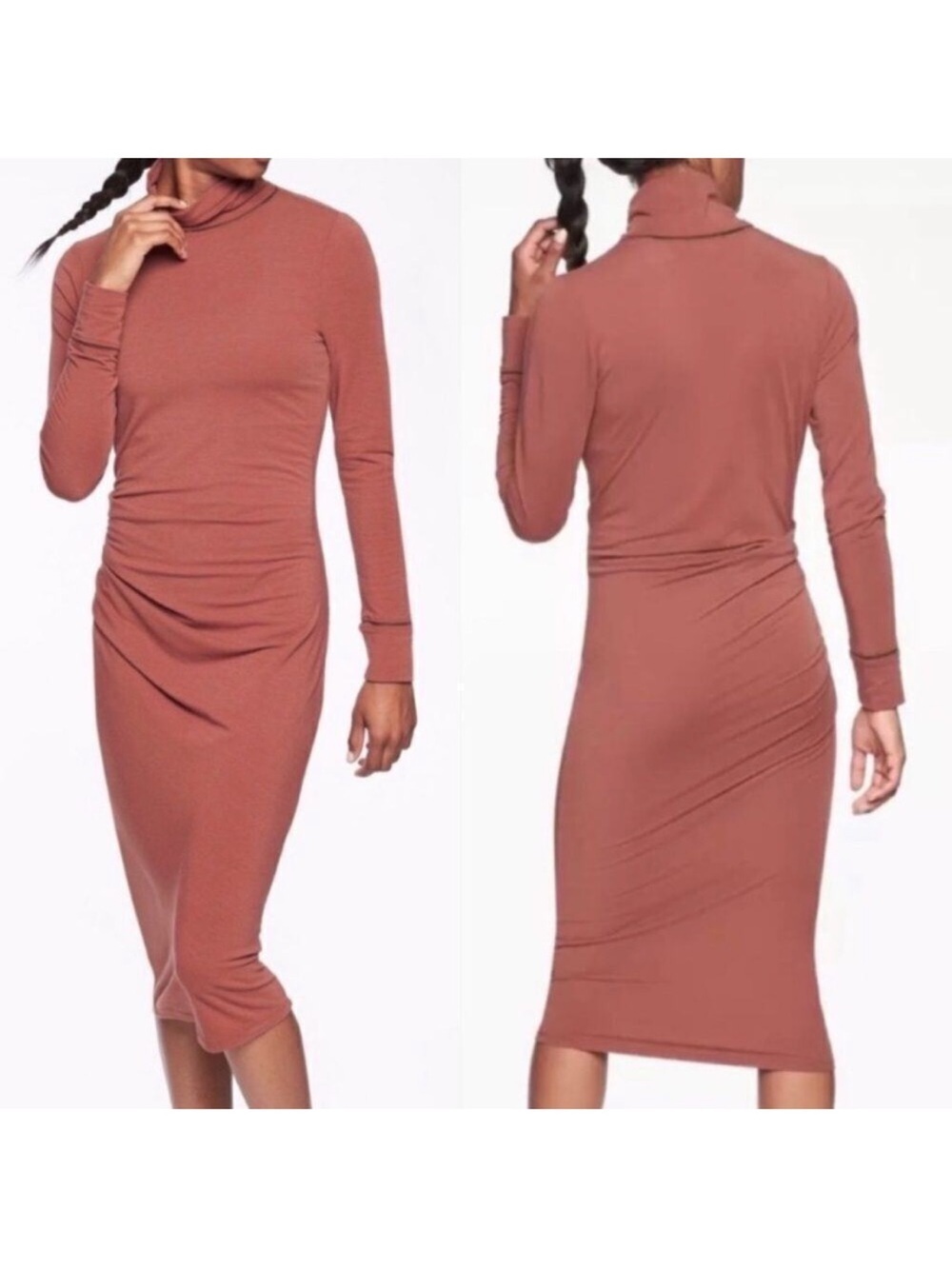 NWT Athleta Industry Turtleneck Stretch Dress Havana Brown Size M Long Sleeves